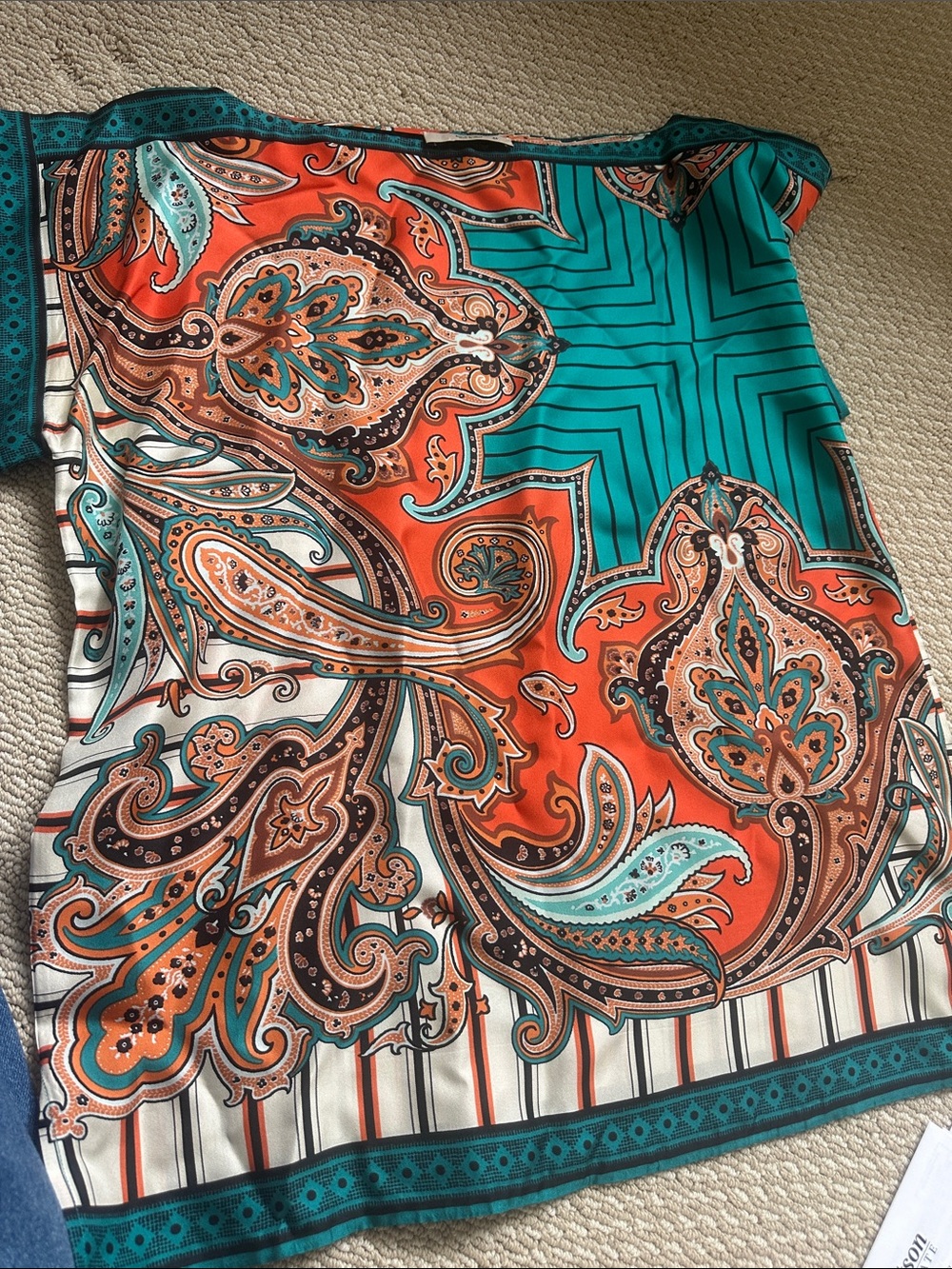 Etro Paisley Silk Capped sleeve in Teal & Orange size 46 made in Italy